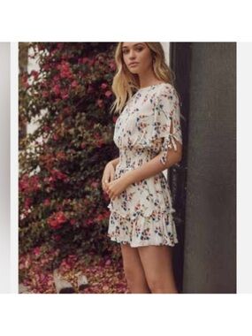 Saltwater Luxe Smocked Floral Mini Dress - Cream, Blue, Pink M